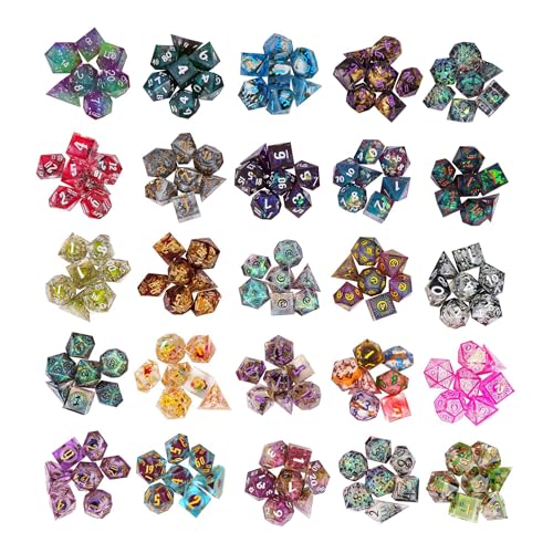 7PCS Mystery Sharp Edge Dice Set, Handmade Resin Transparent Glitter RPG Polyhedral Dice Set D&D for Role Playing Games and Other Tabletop Game, DND Gifts - color: Mystery-sharp Edge