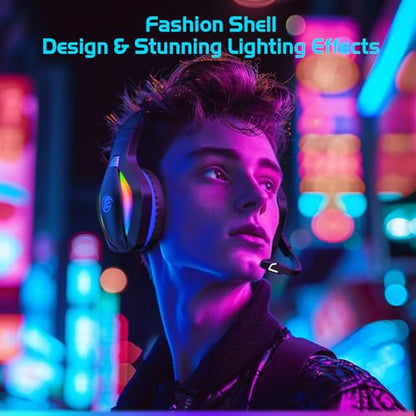 Fachixy FC100 Wireless Gaming Headset with Microphone for PS5, PS4- Gamer Headset with Mic - Bluetooth Headphones with 50Hrs Battery Life - for PC, Mac, Tablets, Switch and Smartphones