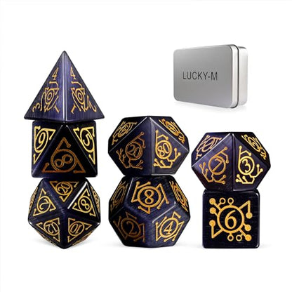 LUCKY-M Glass Polyhedral Dice Set with Case for Dungeons and Dragons, Crystal DND RPG Tabletop Games - color: Purple-ta