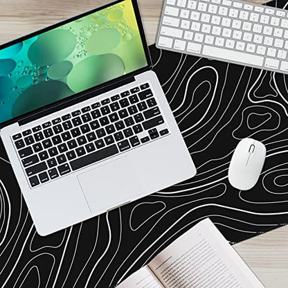 UJoowalk Topographic Gaming Mouse Pad, Large, Black and White, 31.5 x 11.8 in - color: Topographic Black, size: 11.8x31.5''