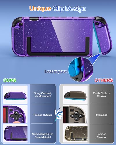 FYOUNG Protective Case for Nintendo Switch 2, Slim Hard Shell Accessories | Switch 2 Cute Case, Scratch&Shock Protection Cover with Screen Protector, 8 Thumb Grip(Translucent Purple, Switch 2 7.9inch) - color: Translucent Purple