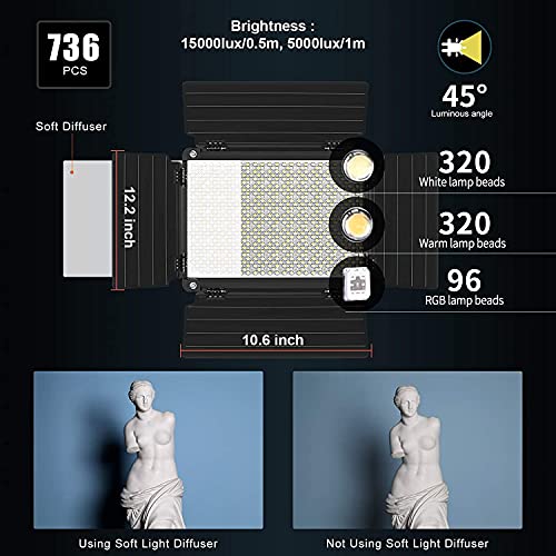 GVM RGB LED Video Light with Bluetooth Control, 360° Full Color 1000D PRO Video Lighting Kit with 736pcs Led Beads, 2 Packs Led Panel Light for YouTube Studio, Video Shooting, Conference, CRI 97+ - color: 1000D
