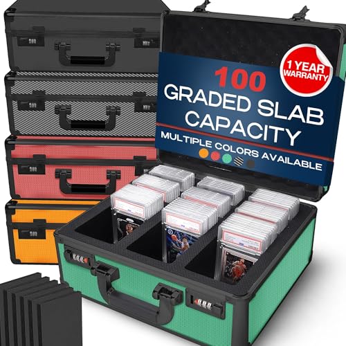 VALUN GREEN 100+ Slab Graded Card Storage Box (3 ROWS); Durable Sports, PSA Card Storage Box - Organizer Slab for Your Collection - For Baseball, Football, TCG, MTG Cards - Top Loader Design - color: Green, size: 100 Slabs