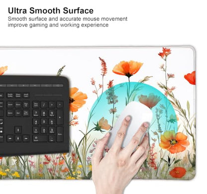 Large Mouse Pad, Desk Mat Computer Keyboard Pad Non-Slip Rubber Base Waterproof with Stitched Edges for Laptop Gaming, Office & Home 31.5 x 11.8 Inch (Wildflowers Floral) - color: Wildflowers Floral