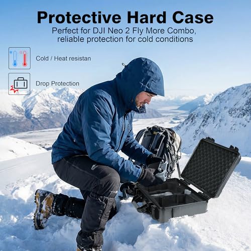 Lekufee Waterproof Hard Carrying Case for DJI Neo 2, Fly More Combo, DJI RC 2/RC N3, Battery(5 pcs), Charging Hub, and other Accessories(Case Only)