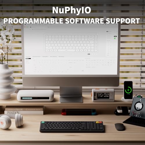 NuPhy Node100 Wireless Mechanical Keyboard, Hot Swappable Custom Low Profile Keyboard, 103 Keys Computer Gaming Keyboards, Supports Touch Gestures, PBT Keycaps, RGB Backlit, Bluetooth/2.4GHz/USB-C - color: Gray, size: Low-profile Blush Nano Switch