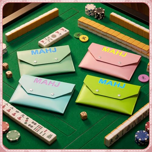 Leather Mahjong Card Holder Clutch Card Pouch Mahjong Accessory 8x6inch Protective Cover Case with Secure Closure Ideal Gift for Lover Playing Game Night(4 Pcs,Turquoise,Pink, Blue,Green) - color: Turquoise,pink, Blue,green