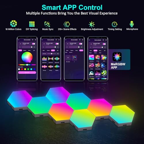 Kangtaixin Hexagon LED Lights 8 Pack - RGB Wall Panels with Music Sync, Smart App & Remote Control, DIY Modular Hex Light for Gaming Room, Bedroom, Living Room, Wall Decor - size: 8 Pack