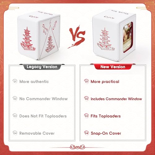 Chinese Takeout Deck Box Fits 35+ Toploaders (White and Red) | Holds 120 Single/100 Double-Sleeved Cards, Fit MTG/PTCG/OPTCG Cards, Strong Magnet, PU Leather, With 2 Dividers & 1 Toploader - color: White and Red