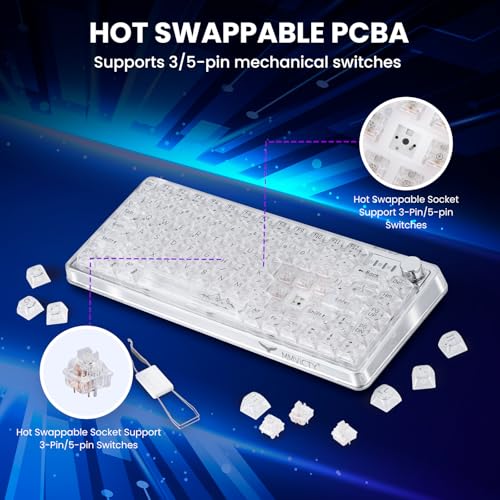 75% Hot‑Swappable Tri‑Mode Mechanical Keyboard, Wireless Bluetooth 5.0 2.4G USB‑C Gaming Keyboard with Volume Knob, Pre‑Lubed Linear Switch, RGB Backlit Metal Shell Compact Keyboard for PC Mac Gamers - color: White
