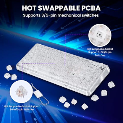 75% Hot‑Swappable Tri‑Mode Mechanical Keyboard, Wireless Bluetooth 5.0 2.4G USB‑C Gaming Keyboard with Volume Knob, Pre‑Lubed Linear Switch, RGB Backlit Metal Shell Compact Keyboard for PC Mac Gamers - color: White