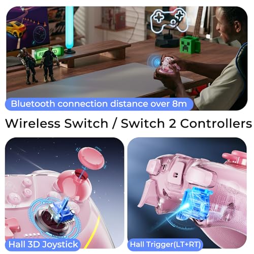 Wireless Controllers for Switch,Controller for Nintendo Switch/Lite/OLED | for Switch 2/Windows PC/Tesla with Programmable/Vibration/Dual Turbo Funtion,Controller for Switch Pro Gamepad (Switch pink)