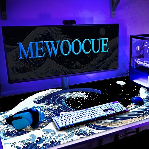 Gaming Laptop Mouse Pad,Sea Wave Big Mice Pads PC Keyboard Waterproof and Non-Slip 47.2" x 23.6" 0.15" Thick XL,XXL Rubber Table Mat, Kanagawa Surfing and Black Japanese Mouse Pads - color: A Kanagawa Surfing, size: 47.2" x 23.6"