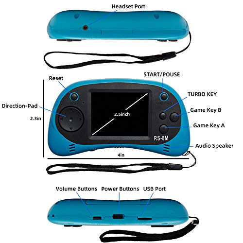 Kids Handheld Portable Video Game Player with 200 Games - 16 Bit 2.5 Inch Screen Mini Retro Electronic Machine for Boys Girls - style: Blue