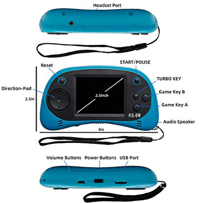 Kids Handheld Portable Video Game Player with 200 Games - 16 Bit 2.5 Inch Screen Mini Retro Electronic Machine for Boys Girls - style: Blue