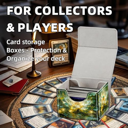 Trading Card Storage Box, Holds 100+ for MTG Cards, PU Leather with Magnetic Closure, Crystal Lotus with Emerald in Pond Durable Deck Box for Magic the Gathering, Trading Card Games - color: Crystal Lotus with Emerald in Pond