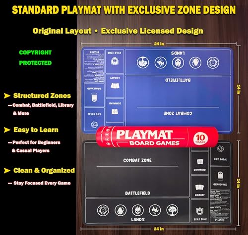 2 Pack MTG Playmat Set with Storage Tube Case – AiLiTeck Trading Card Game Playmat with Zones & Phase Guide for Beginner Casual Player Non-Slip Base for MTG Commander & TCG Play - Blue/Black - color: Blue+black