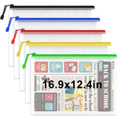Umriox 5PCS Mesh Zipper Pouch 16.9x12.4 in, Zipper Bags, Extra Thick, Zipper Pouches for Organizing, Large Storage Bags for Puzzles Organizing - color: Multicolored 5pcs, Thickened A3