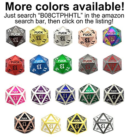 Silver Metal D20 F*** Dice Set Critical Fail F 20 Sided Die Set DND Black Gunmetal Color Number for Role Playing Game Dungeons and Dragons D&D Pathfinder Shadowrun and Math Teaching