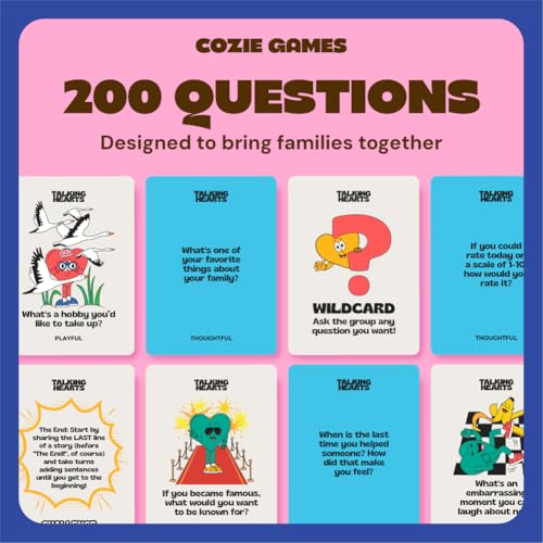 Talking Hearts Conversation Cards for Family, 200 Fun Questions and 20 Challenges for Dinnertime, Road Trips, and Game Night