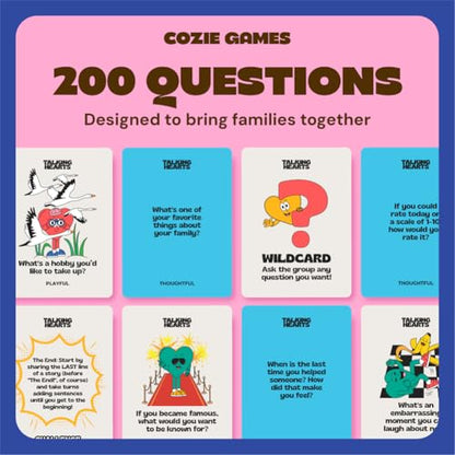 Talking Hearts Conversation Cards for Family, 200 Fun Questions and 20 Challenges for Dinnertime, Road Trips, and Game Night
