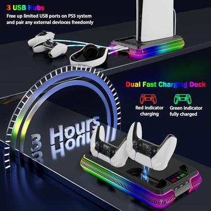 PS5 Cooling Station for PlayStation 5/Slim/Pro Console,PS5 Cooler Fan with Dual PS5 Controller Charger Incl. 3 Level Fans,Headset,USB Hubs,PS5/Slim Stand for PlayStation 5 Accessories - color: Piano-Black 1