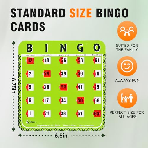 Regal Bingo Bulk Bingo Cards with Sliding Windows - Reusable Large Print Bingo Game Cards for Adults Large Group - 8 Pack, Green - color: Green (9-16)