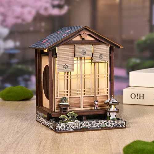 Book Nook Kit - DIY Miniature House Kit for Adults and Teens, Booknook Tiny Japanese Dollhouse Kit Bookshelf Decor 3D Wooden Puzzle, Gifts for Family, Friends - style: Moss Lamp & Garden
