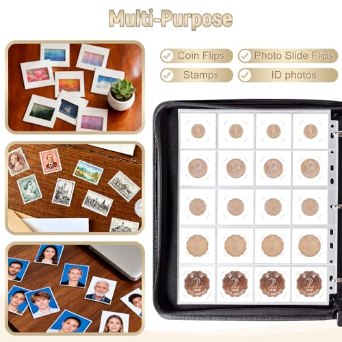 BYSTER Coin Collection Book, 30 Pack 600 Pockets Coin Sleeves, Coin Collection Holder Album, Coin Collection Organizer Storage Box Case (Coin Flips Not Included), Reddish Brown - color: Reddish Brown