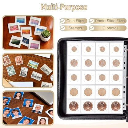BYSTER Coin Collection Book, 30 Pack 600 Pockets Coin Sleeves, Coin Collection Holder Album, Coin Collection Organizer Storage Box Case (Coin Flips Not Included), Reddish Brown - color: Reddish Brown