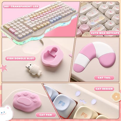 YUNZII C98 Wireless Mechanical Keyboard with Number Pad,99 Key BT5.0/2.4G/USB-C Hot Swap Gasket Mount with PBT MOA Keycaps,Custom RGB,Cute Cake Keyboard for Win/Mac (Beige, Candy Linear Switch) - color: Beige, size: Candy Linear Switch