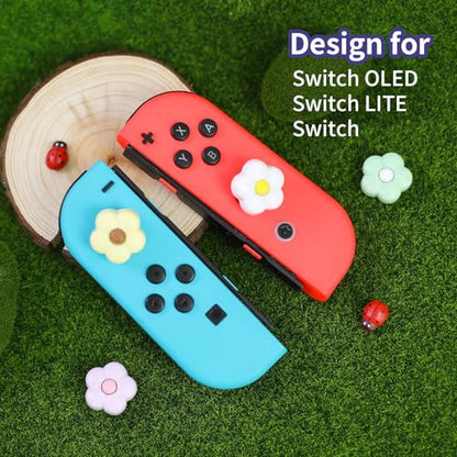 Switch Joycon Thumb Grips Caps, 4 PCS Cute Kawaii 3D Silicone Analog Thumbstick Button Cover Compatible with Nintendo Switch Lite/OLED Joystick Caps (Morandi Flowers) - color: Morandi Flowers