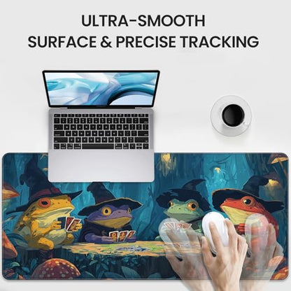 Anime Frog Playing Card Gaming Mouse Pad, Extended 35.4 x 15.7 Inches, Non-Slip Rubber Base, Stitched Edges,Water Proof， XXL Desk Mat - color: Anime Frog Playing Card Designs