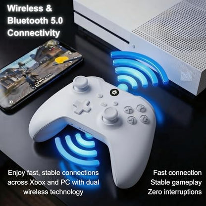 Elenai Wireless Gaming Controller Compatible with Xbox One X S, Xbox Series X S, PC, Android, Bluetooth Gamepad with 1400mAh Rechargeable Battery, LED Power Display, 3.5mm Audio Jack, Ergonomic Grip, White
