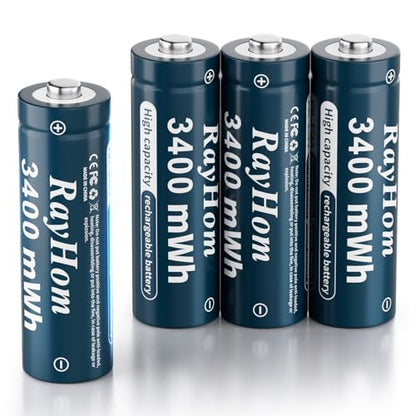 4 Pack 3400mWh AA Lithium Rechargeable Batteries, 1.5V Constant Output | High Capacity, 1600+ Cycles - color: 4AA