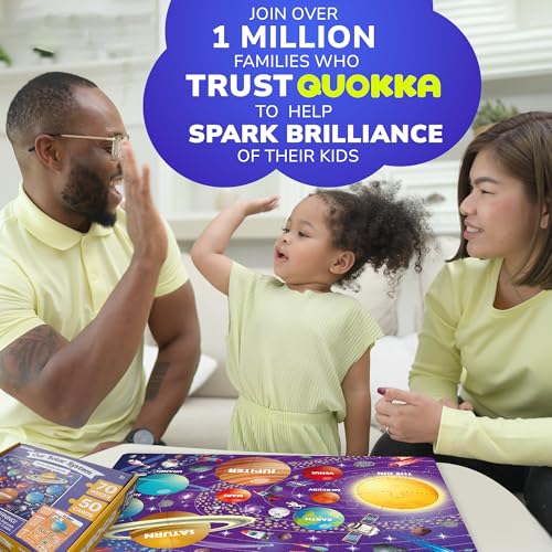 QUOKKA Solar System Puzzles for Kids Ages 4-6 - 70 Pcs Fun Kids Puzzles Ages 5-8 Preschool Floor Activities - Includes 50 Cards with 400+ Space Facts- Planet-Shaped Jigsaw Puzzle Gift for Girls Boys - color: 03. Space 70