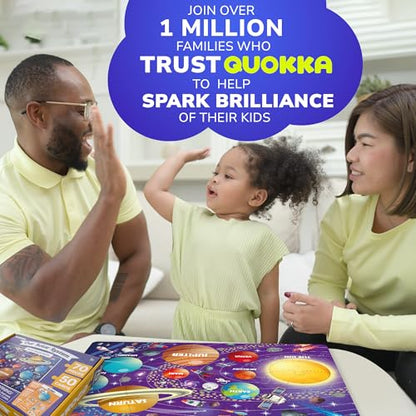 QUOKKA Solar System Puzzles for Kids Ages 4-6 - 70 Pcs Fun Kids Puzzles Ages 5-8 Preschool Floor Activities - Includes 50 Cards with 400+ Space Facts- Planet-Shaped Jigsaw Puzzle Gift for Girls Boys - color: 03. Space 70