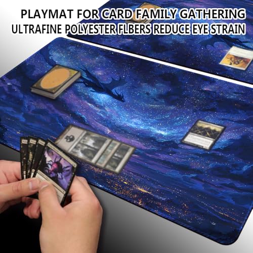 MTG Playmats(Stitched) 14x24in Compatible for OCG CCG RPG TCG Playmats with Card Zones Storage Bag (Starry Sky Dragon-No Zone) - color: Starry Sky Dragon-no Zone