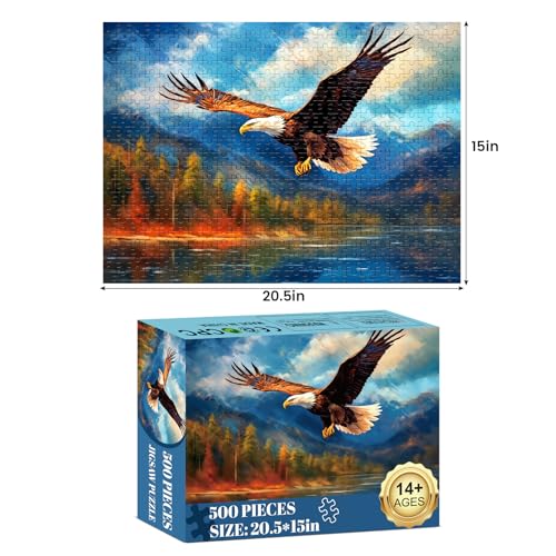 500 Pieces Puzzle for Adults,Bald Eagle Puzzle,Recycled Cardboard Mountain Lake Wildlife Animal Jigsaw Puzzle 500 Pieces,Challenging Game Home Decor Birthday Party Gift Toy for Teens Seniors 20.5*15in - style: Eagle