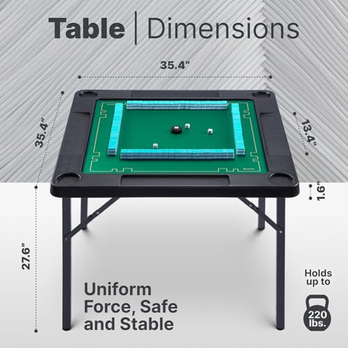 Queensell Folding Game Table with Double Sided Mat, Foldable Board Game Table for Mahjong, Domino, Poker, Puzzle, Card - 35 x 35 x 27 Inches with Storage Bag