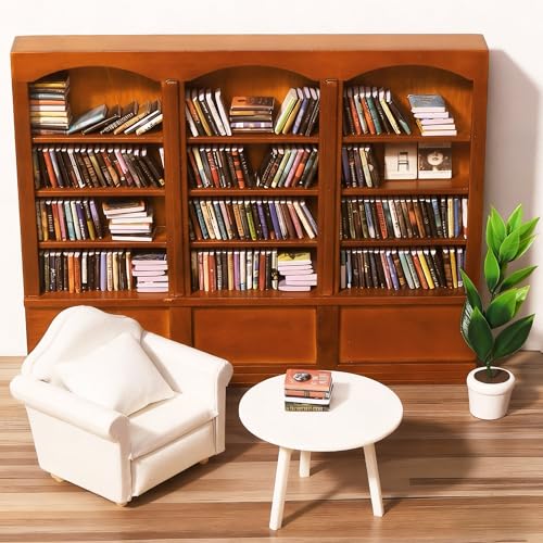 Mini Bookshelf with 240pcs Mini Books Sofa Desk Plant Dollhouse Bookshelf | Tiny Small Bookshelf Dollhouse Decor Shake Away Your Anxiety for Book Lovers Gift Home Room Office - style: Mini Books with Big Bookshelf