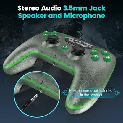 citnh Wireless Controller for PS-5/Pro/Slim/PC, with Transparent Shell/RGB Tape Light/Hall Effect Joyticks and Trigger/Macro/Turbo/3.5mm Audio Jack/Speaker and Mic/1500 mAh Large Battery Gamepad (Green)