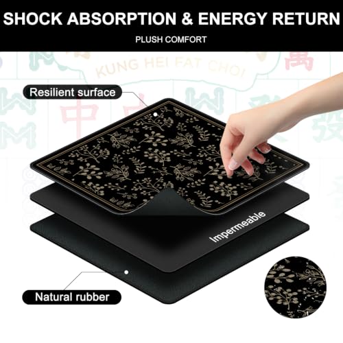 Mahjong Mat for Table, 31.5" x 31.5" Noise Reduction Non Slip Waterproof Mah Jong Table Mat with Carrying Bag, Suitable for Mahjong, Poker, Board Games, Dominoes, and Card Games - color: Golden Flowers