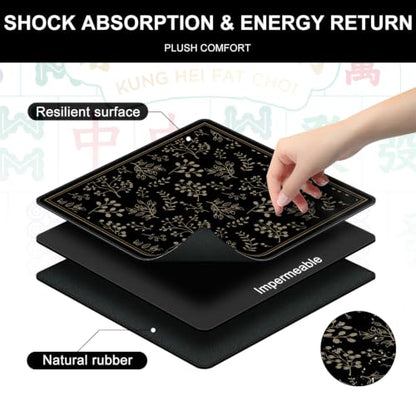 Mahjong Mat for Table, 31.5" x 31.5" Noise Reduction Non Slip Waterproof Mah Jong Table Mat with Carrying Bag, Suitable for Mahjong, Poker, Board Games, Dominoes, and Card Games - color: Golden Flowers