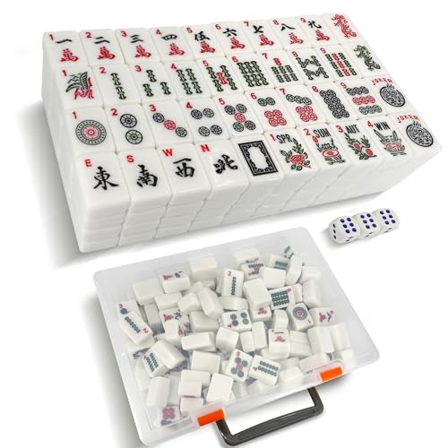 1.2" Mahjong Tiles Set with Carry Box, 166 American Mahjong Only (White) | mahjong tile set - color: White