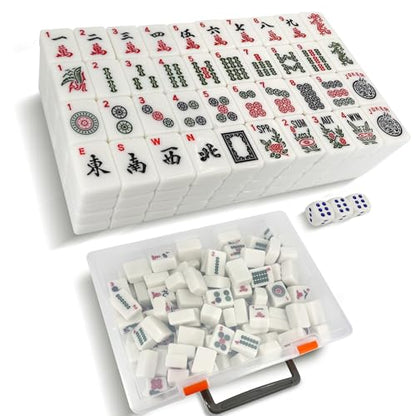 1.2" Mahjong Tiles Set with Carry Box, 166 American Mahjong Only (White) | mahjong tile set - color: White