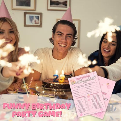 Birthday Party Games, Who Knows The Birthday Girl Best, 25 Pcs Double-Sided Fill-in Card Set for Guests, Fun Birthday Game for Teen Adults – A09