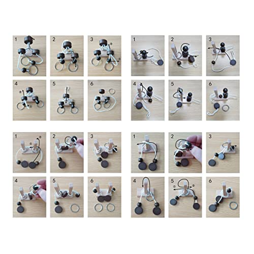 Brain Teaser Puzzle Wooden Threading Rope Loop Puzzle Luban Lock Brain Teaser Game Adult Kids Toy Puzzles for Adults (4) - size: 4