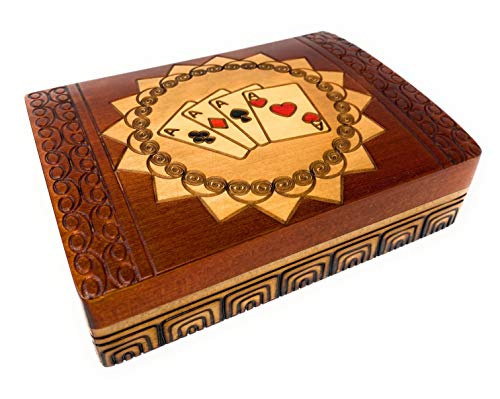 Double Deck Playing Card Box Polish Handmade Wood Keepsake Box