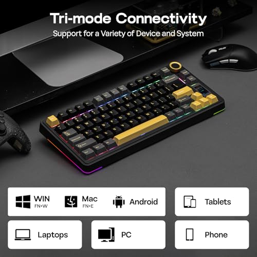 EPOMAKER X Aula EA75 MAX Wireless Gaming Keyboard with Screen & Knob | 5000mAh, Hot-Swap, Lubed Switches, RGB Backlit, Creamy Gasket, 75% Mechanical Keyboard (Black, Ice Vein Switch) - color: Black, size: Ice Vein Switch